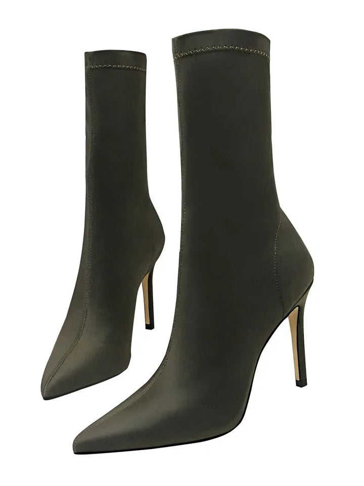 Silk fabric pointed heel boots - Margot