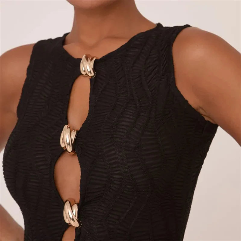 שמלת מיני רשת סרוגה בעיטור אבזמים - ריצ'י