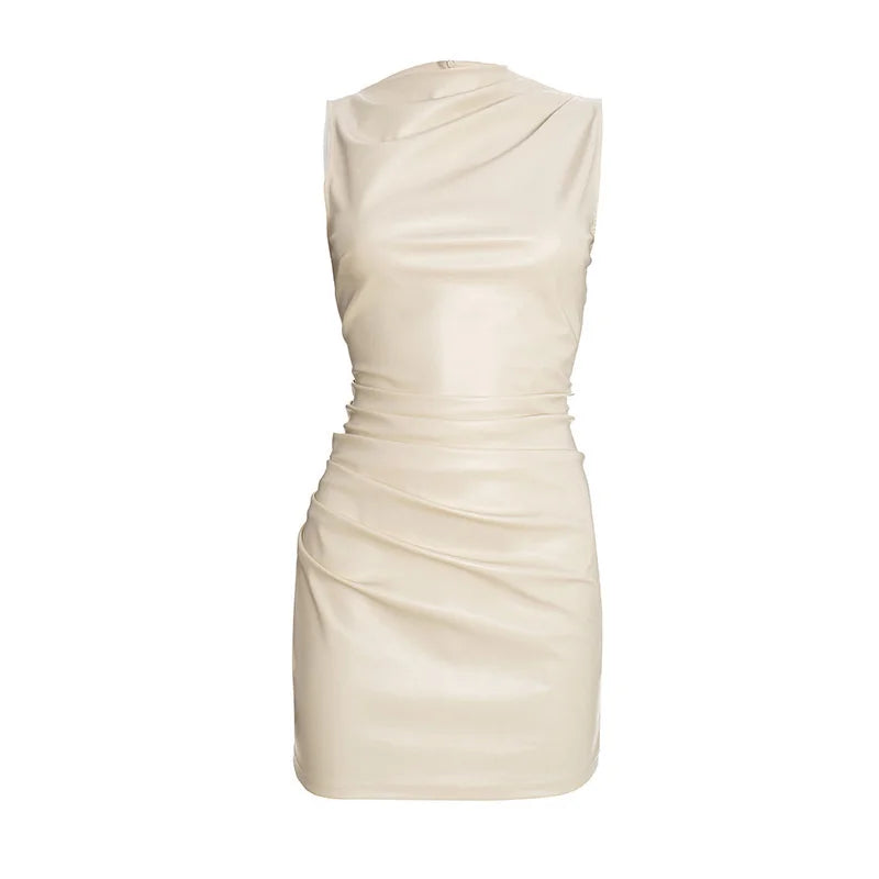 Faux leather mini dress with pleats - SIERA