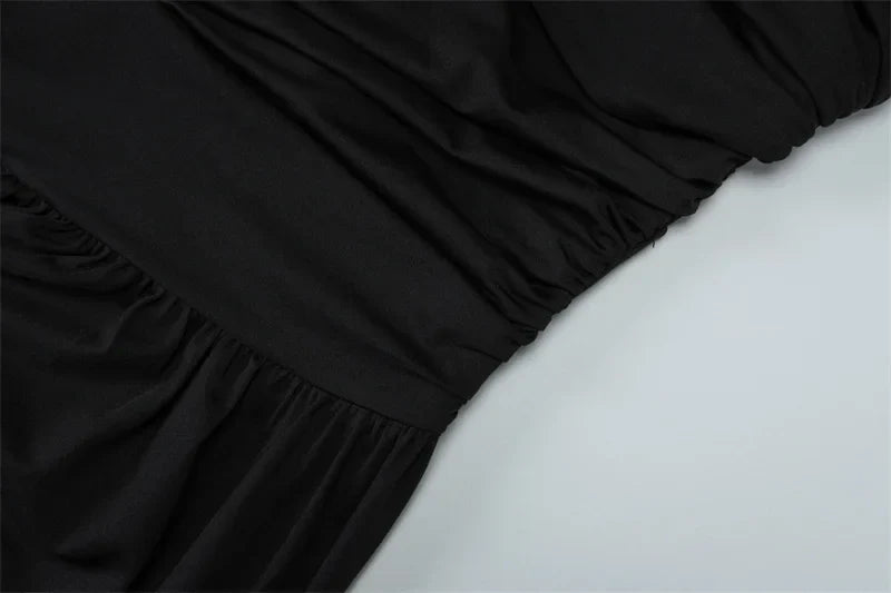 שמלת מקסי קיפולים אלגנטית כתף חשופה - מיילין