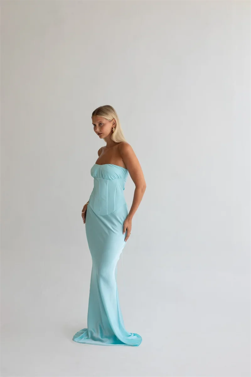 Strapless maxi dress with a back tie - ELINA