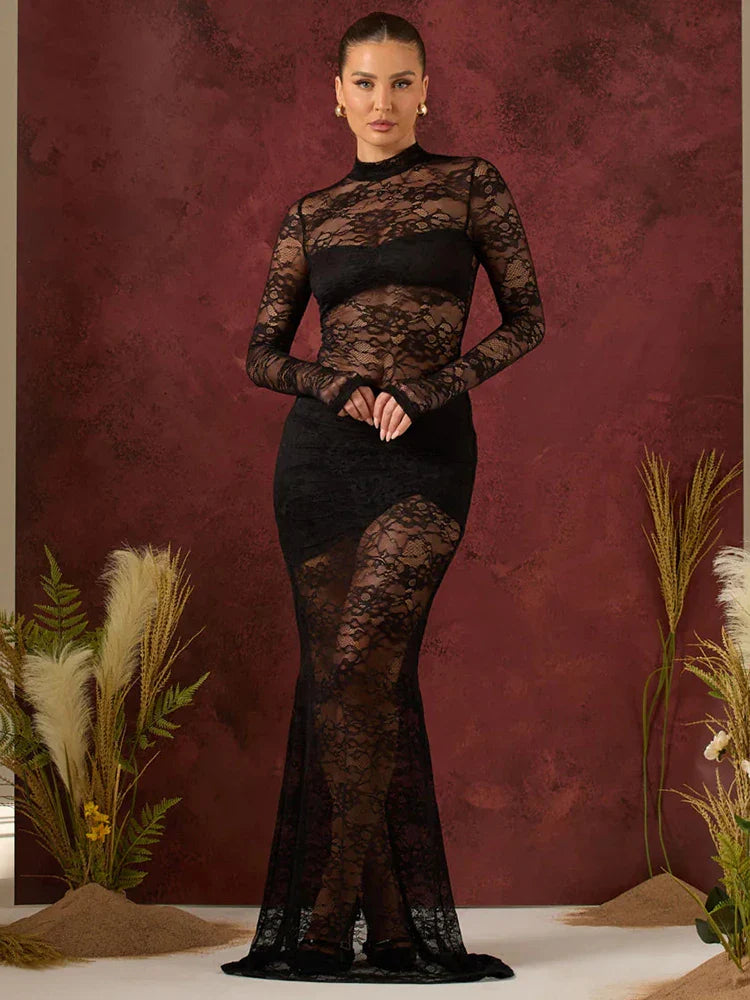 סט שני חלקים תחרה בגד גוף וחצאית מקסי - אנג'ליקה