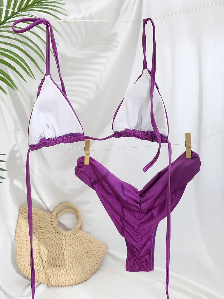 Triangle swimsuit, scrunch, tie-up, Brazilian bottom - Starcy