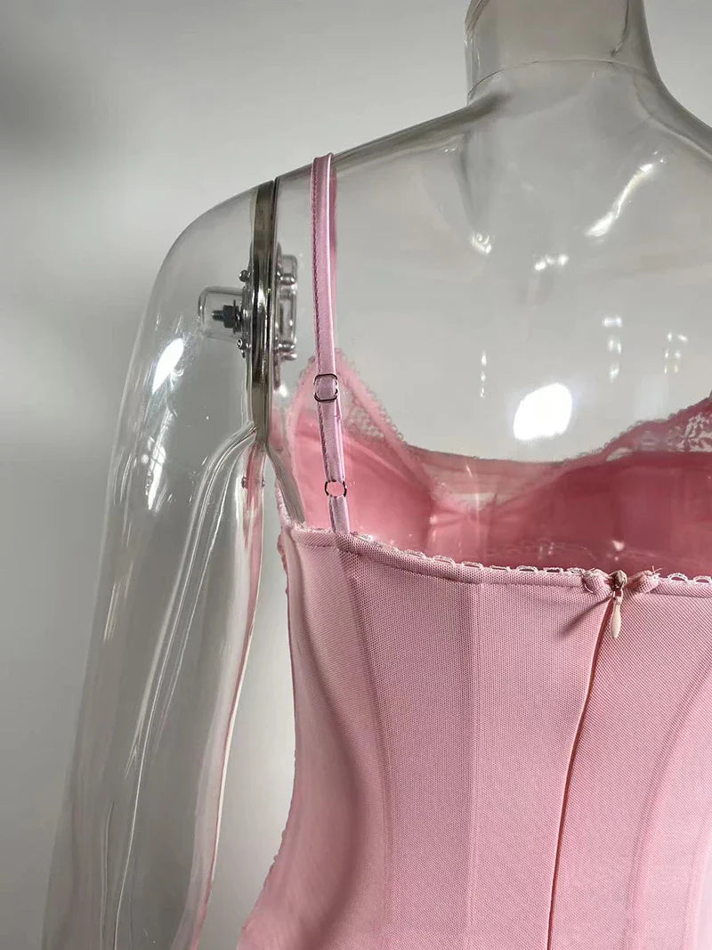 שמלת מקסי שיפון צמודה בעיטור תחרה - רוזי