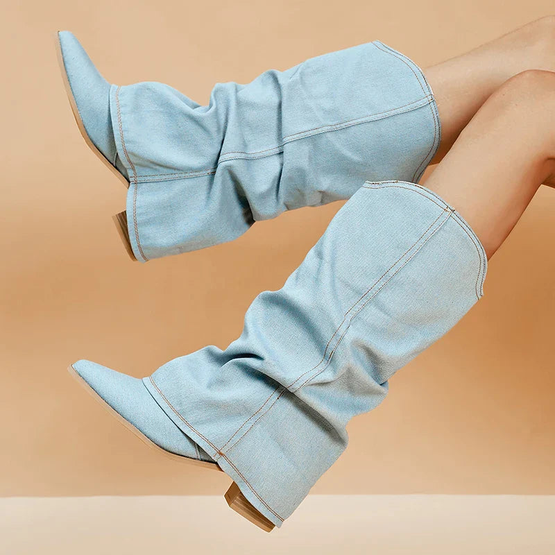 Denim heeled boots - Edison