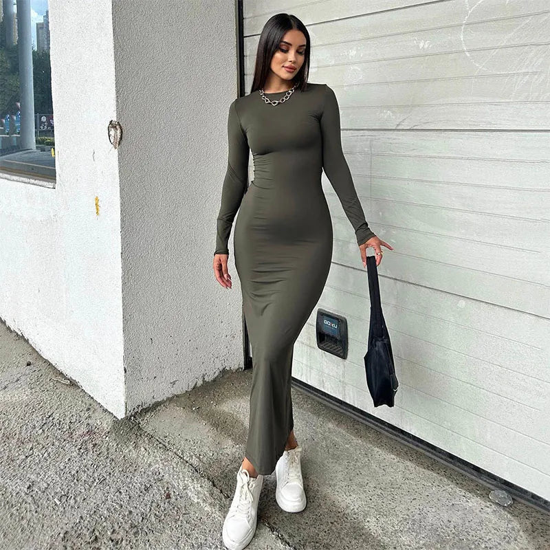 שמלת מקסי צמודה בד מחטב - Matilda