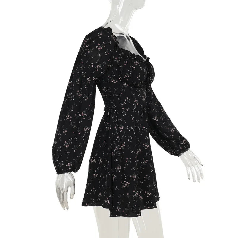 שמלת מיני מלמלה פרחונית שרוולים נפוחים סטייל כפרי - היידי