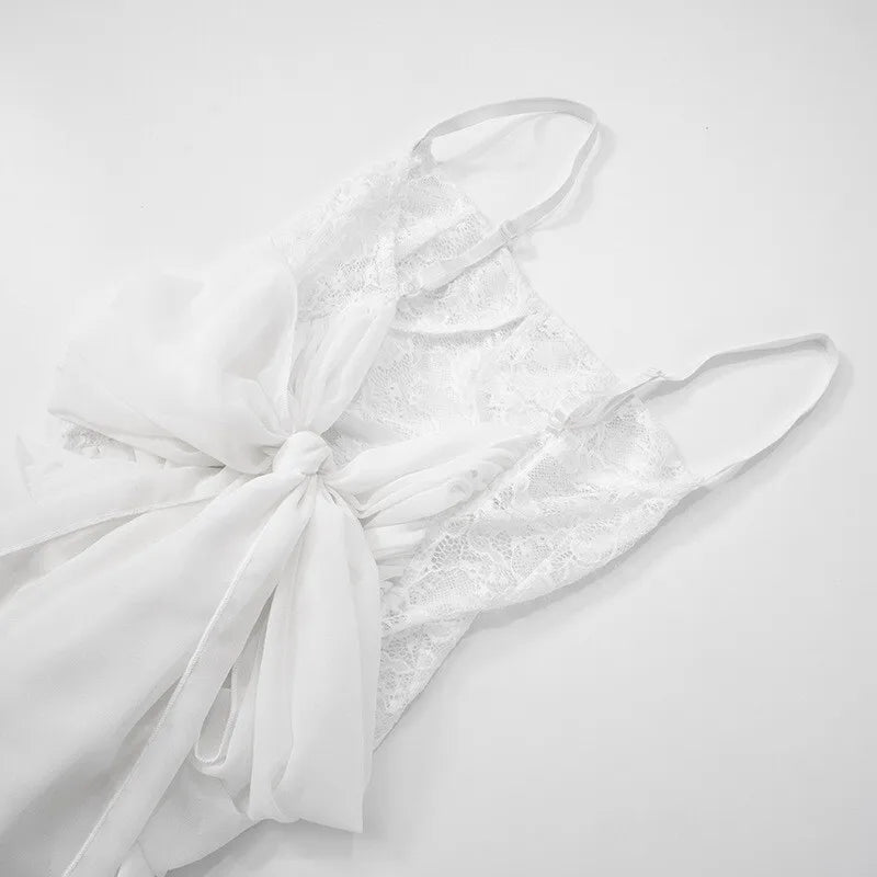 סט תחרה שני חלקים טופ גופיה קשירות בגב וחצאית מקסי - רייצ'ל