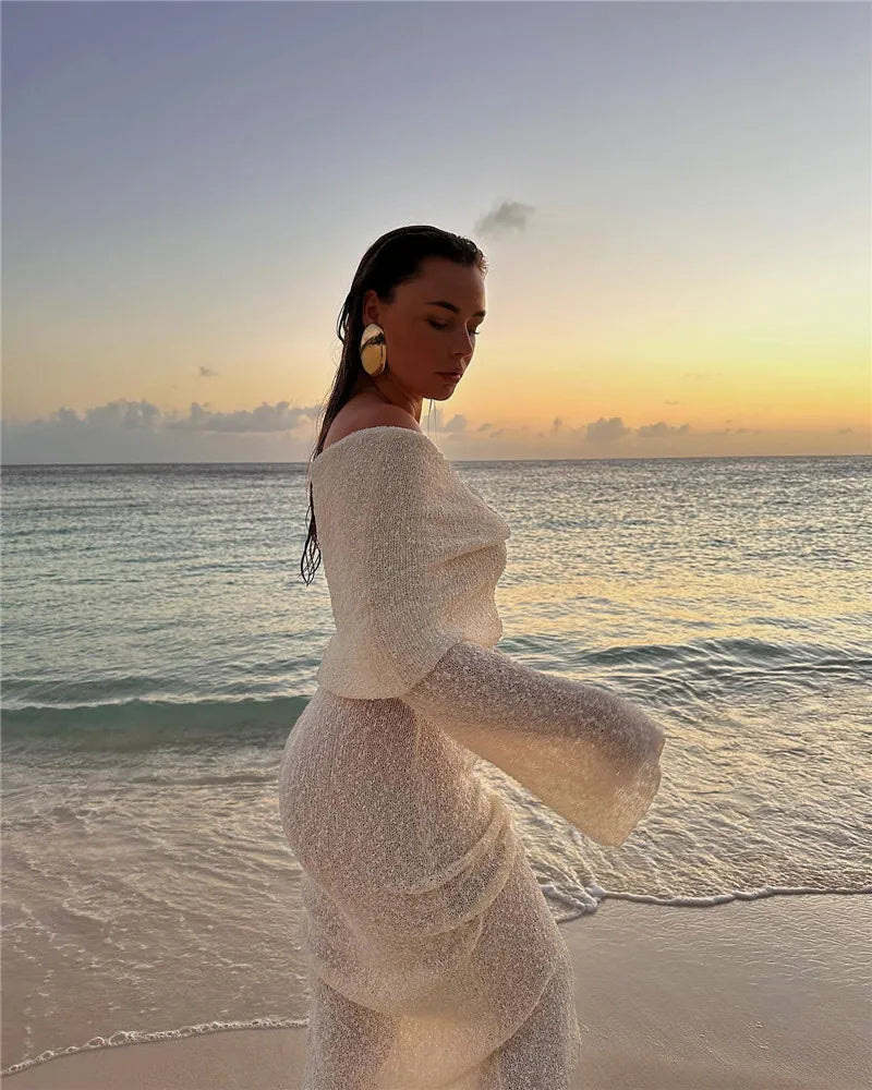 שמלת מקסי סרוגה כתפיים חשופות - אריקה