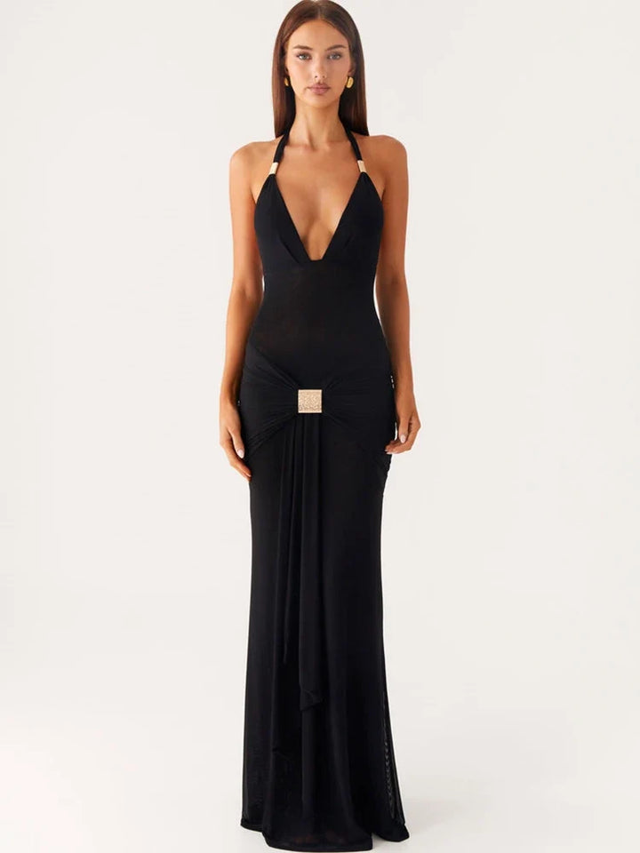 Maxi dress with a buckle design and open back - Tzahala