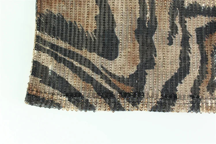 שמלת מקסי פייטים מנומרת צווארון נופל גב פתוח - Magnolia