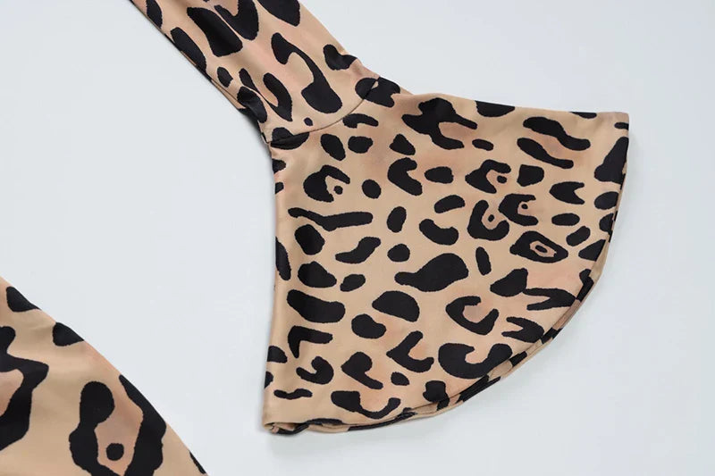 שמלת מקסי מנומרת צווארון חצי גולף שרוולי פעמון - לינה