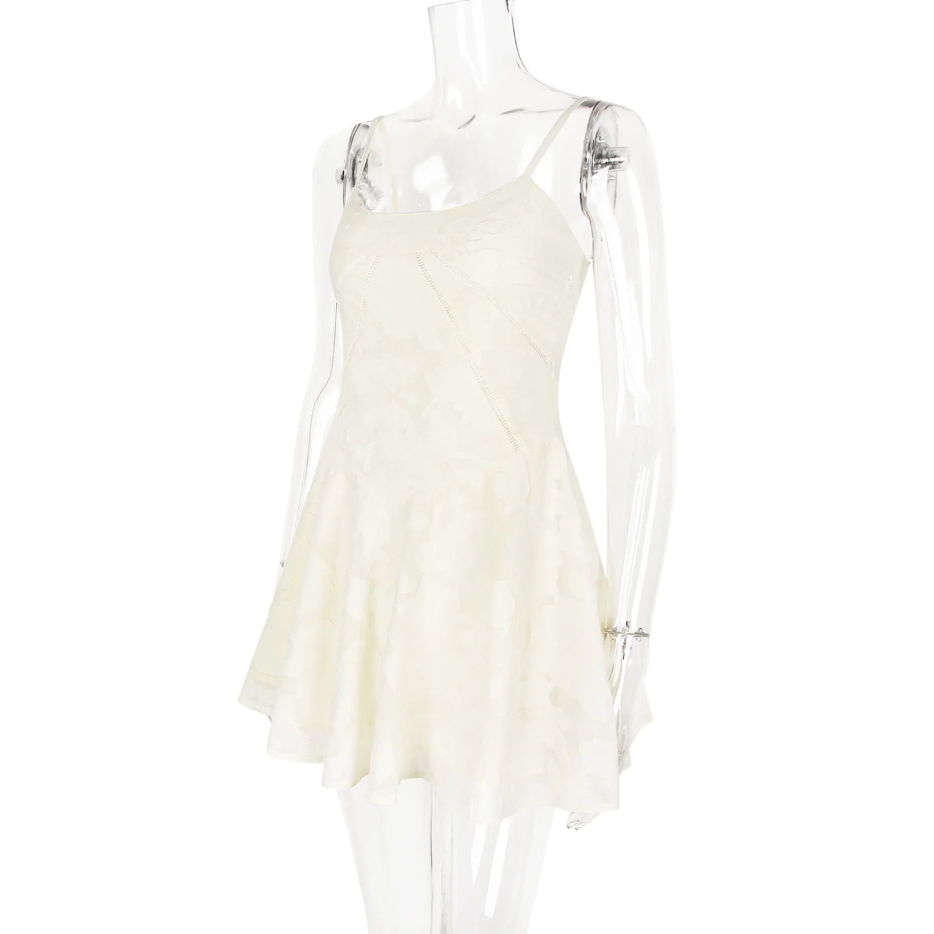 שמלת מיני שיפון בגזרת A בעיטור רקמת איורי פרחים בעיצוב קשירה בגב להצמדה במותן - Allyson