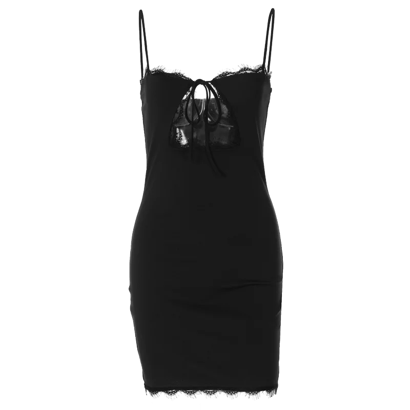 שמלת מיני בעיטור תחרה קשירה בחזה - MILA