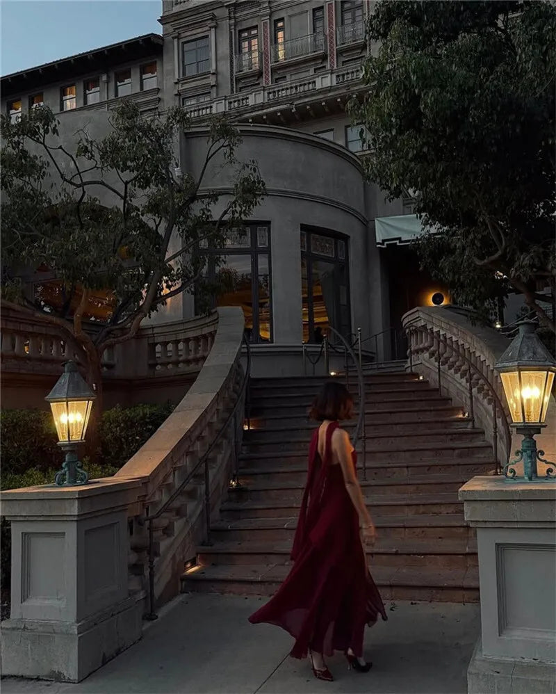 שמלת מקסי סטרפלס חלק תחתון שיפון בעיצוב שסע בעיטור צעיף תואם - Princess