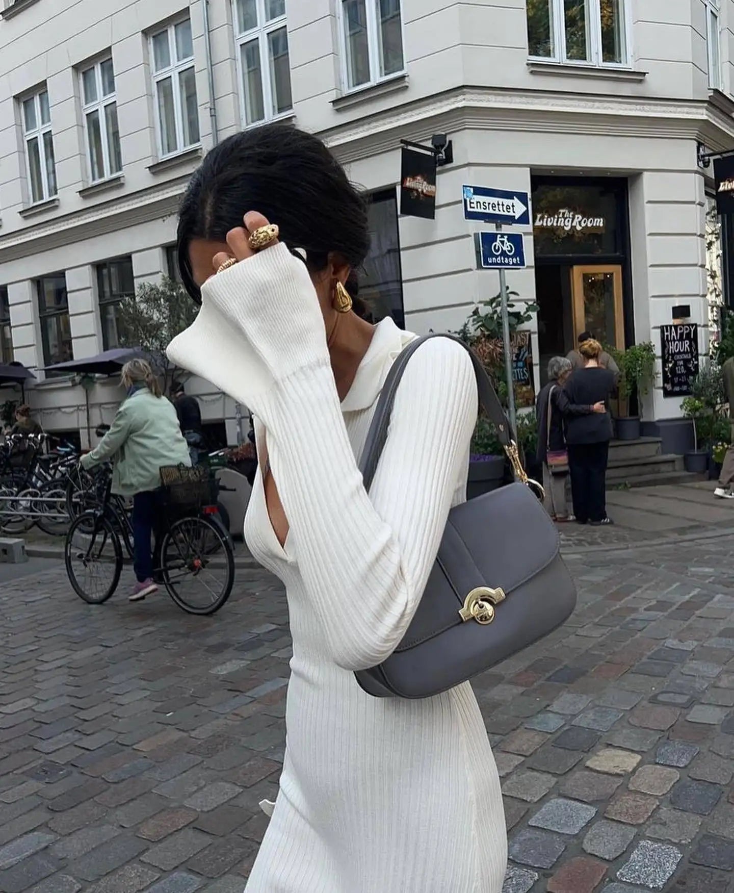 שמלת מקסי סריג צווארון צווארון פולו - גייל