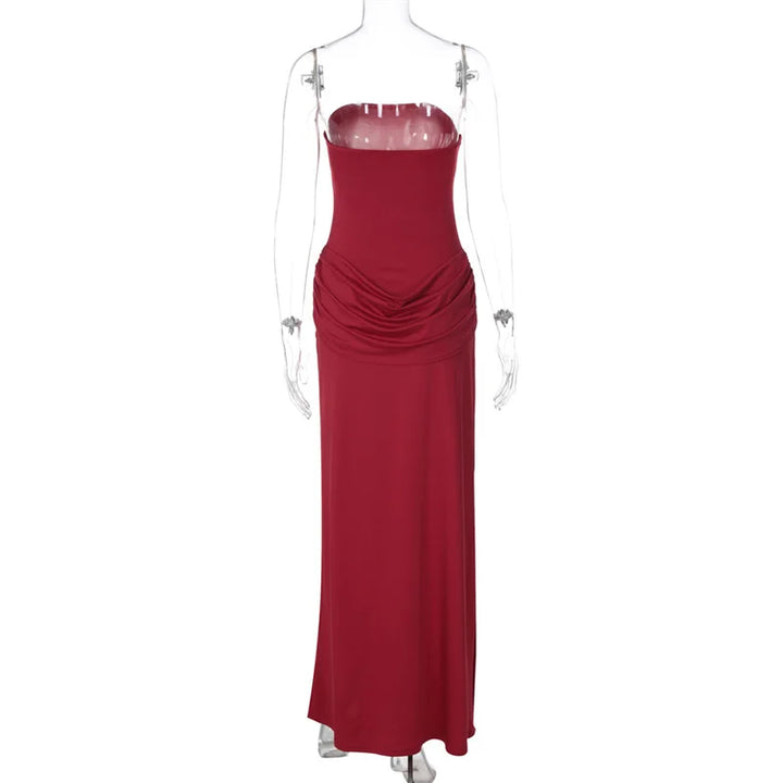 Strapless maxi dress with a slit and pleated design - Tayera