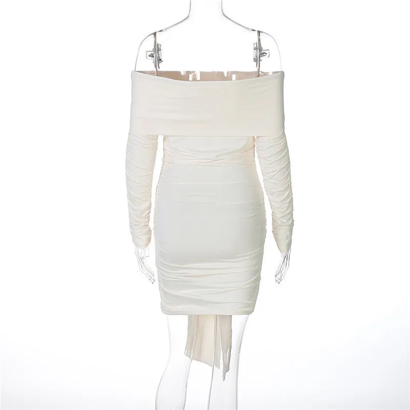 שמלת מיני כיווצים כתפיים חשופות בעיטור קשירה - אליס