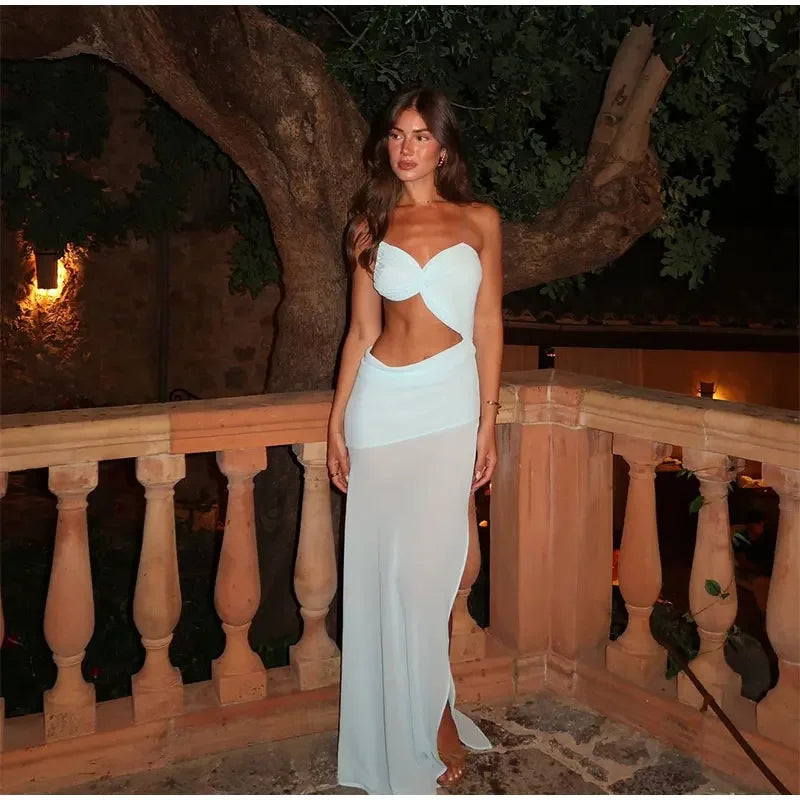 שמלת מקסי בעיצוב מיוחד בעיטור שסע - לימסול