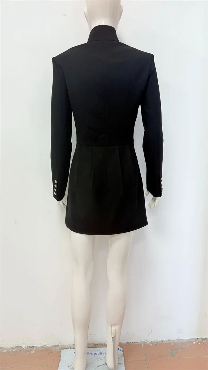 A-line tailored turtleneck mini dress with button detail - Mary Lane