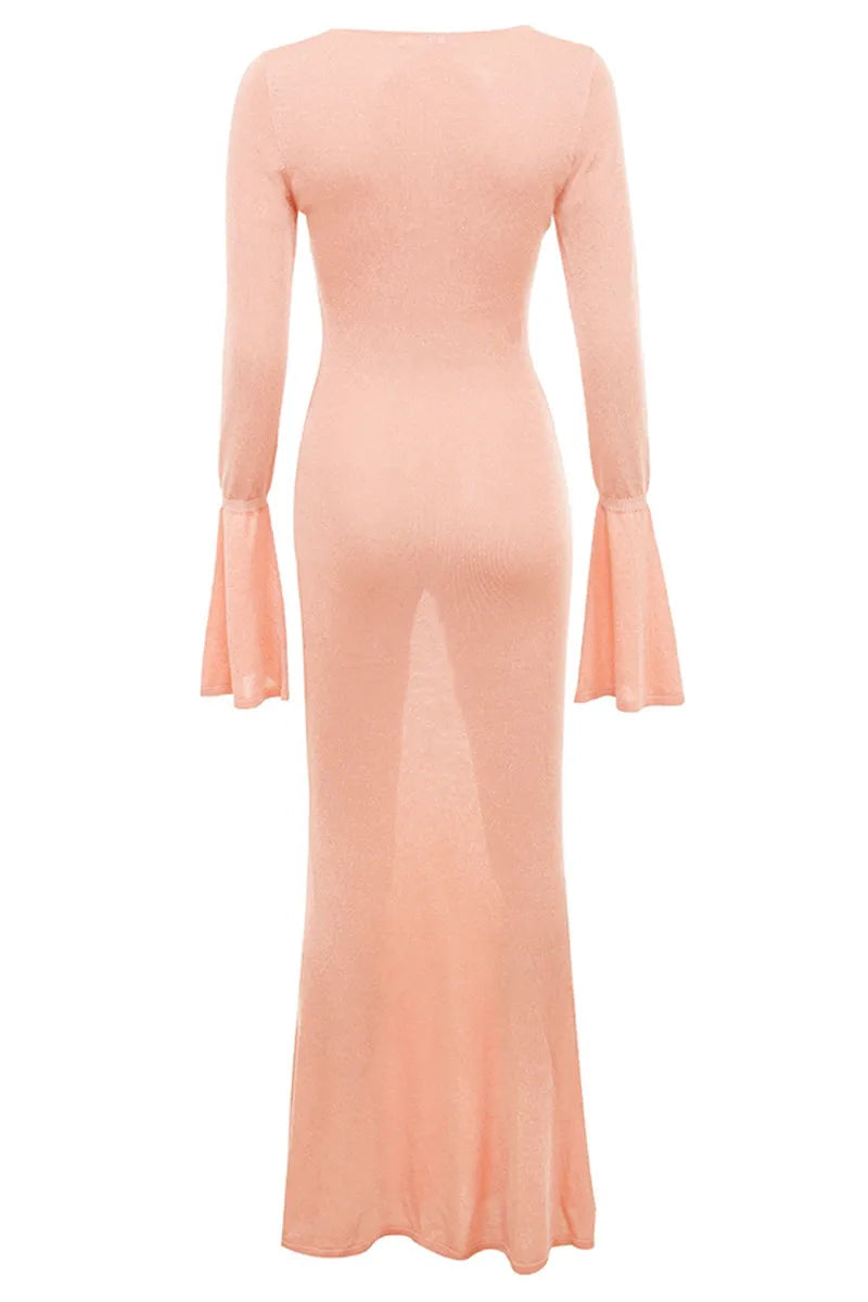 שמלת מקסי סרוגה שרוולי פעמון - פיץ'