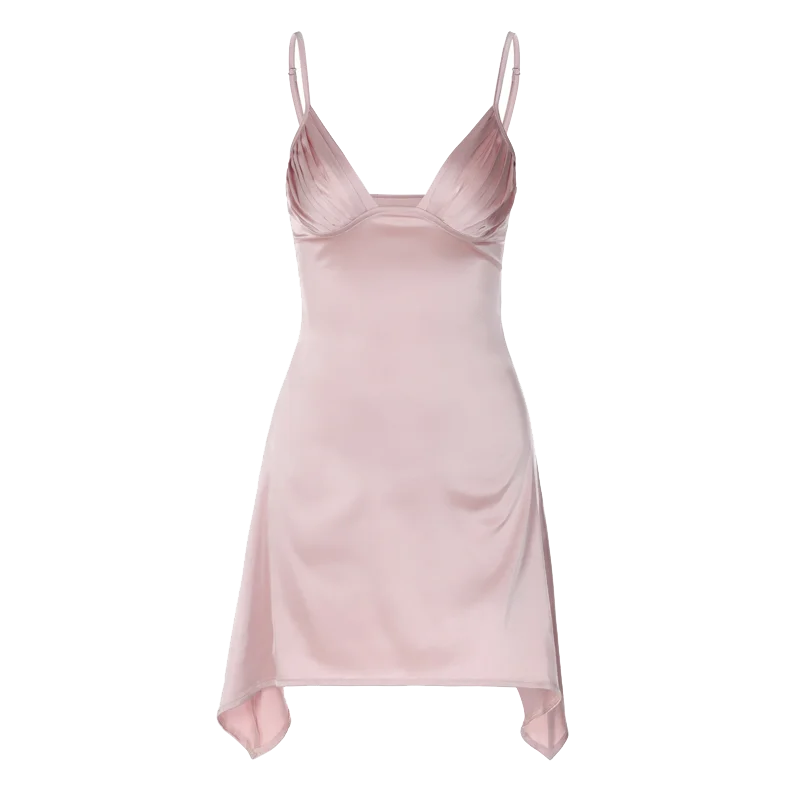 שמלת מיני סאטן בעיצוב אסימטרי כיווצים בחזה - שון