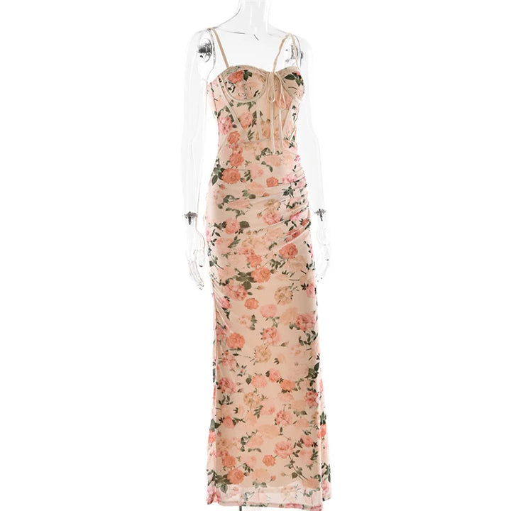Floral chiffon maxi dress with a corset design - Liana