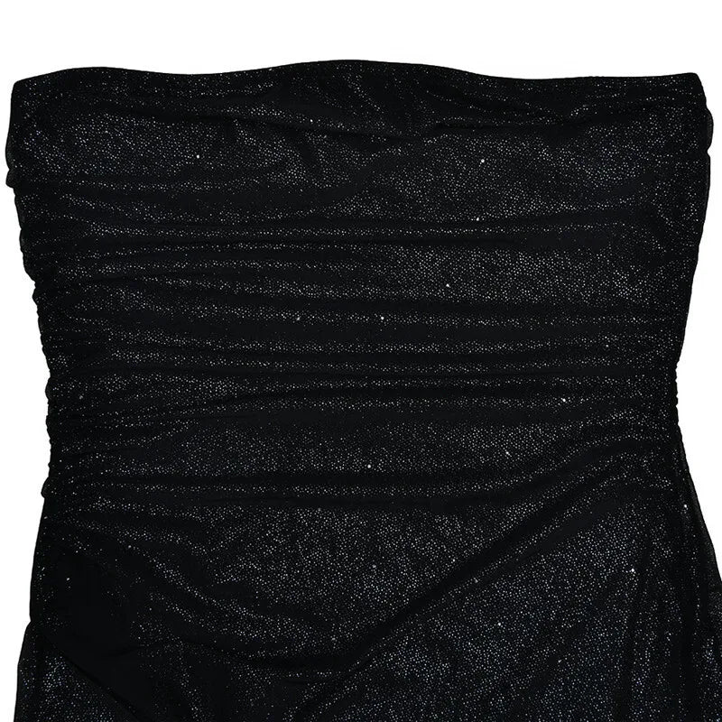 שמלת מקסי נצנצים בגזרת סטרפלס בעיצוב שסע - ספארק