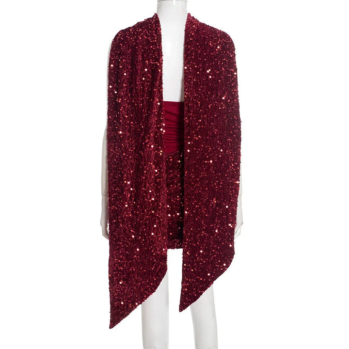 Sequin mini dress with scarf decoration - GIGI