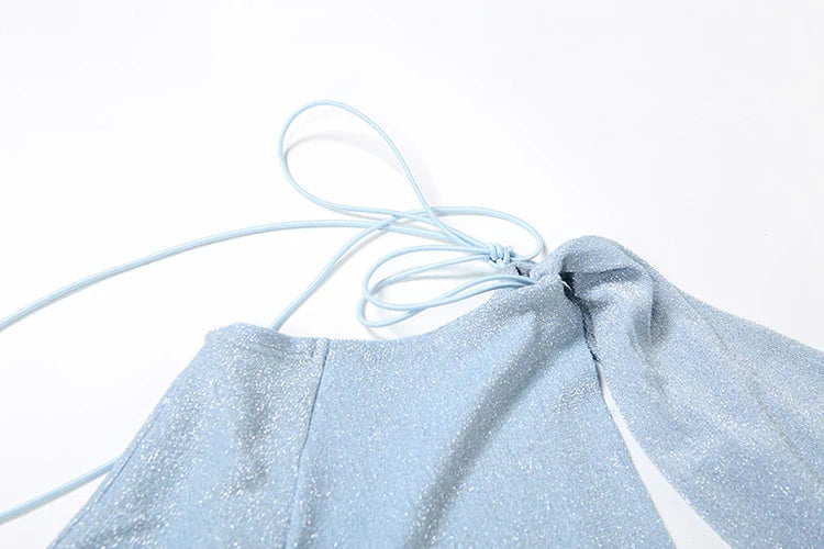 שמלת מקסי נצנצים סרוגה בעיצוב פתח וקשירה - Cynthia