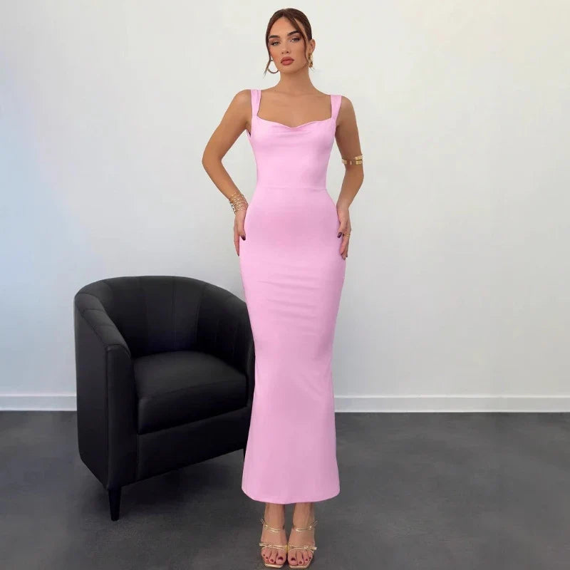 שמלת מקסי גב פתוח בעיטור פפיון סאטן - EMI