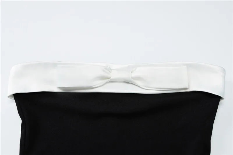 שמלת מידי סטרפלס אלגנטית בעיטור פפיון - MORA