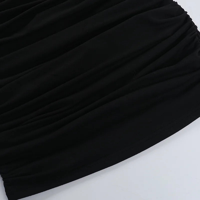 שמלת מיני קיפולים צמודה כתפיות רשת נופלות - Luz