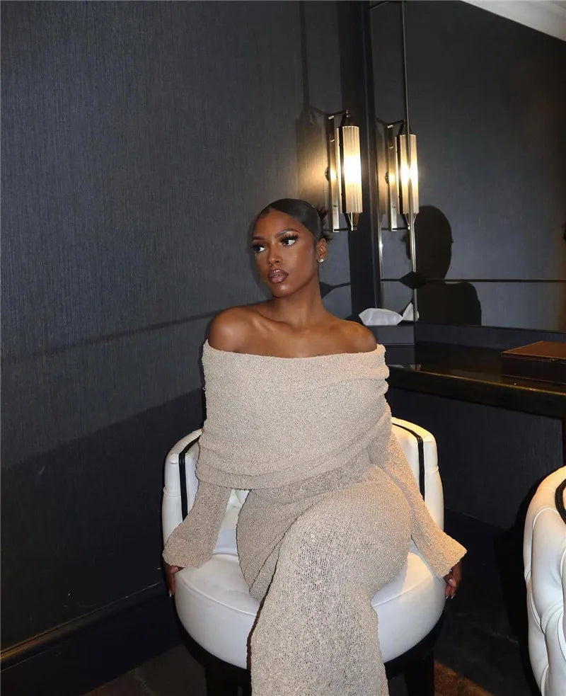 שמלת מקסי סרוגה כתפיים חשופות - אריקה