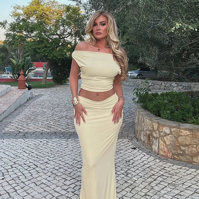 סט שני חלקים חצאית מקסי וחולצת כתפיים חשופות - ינאי