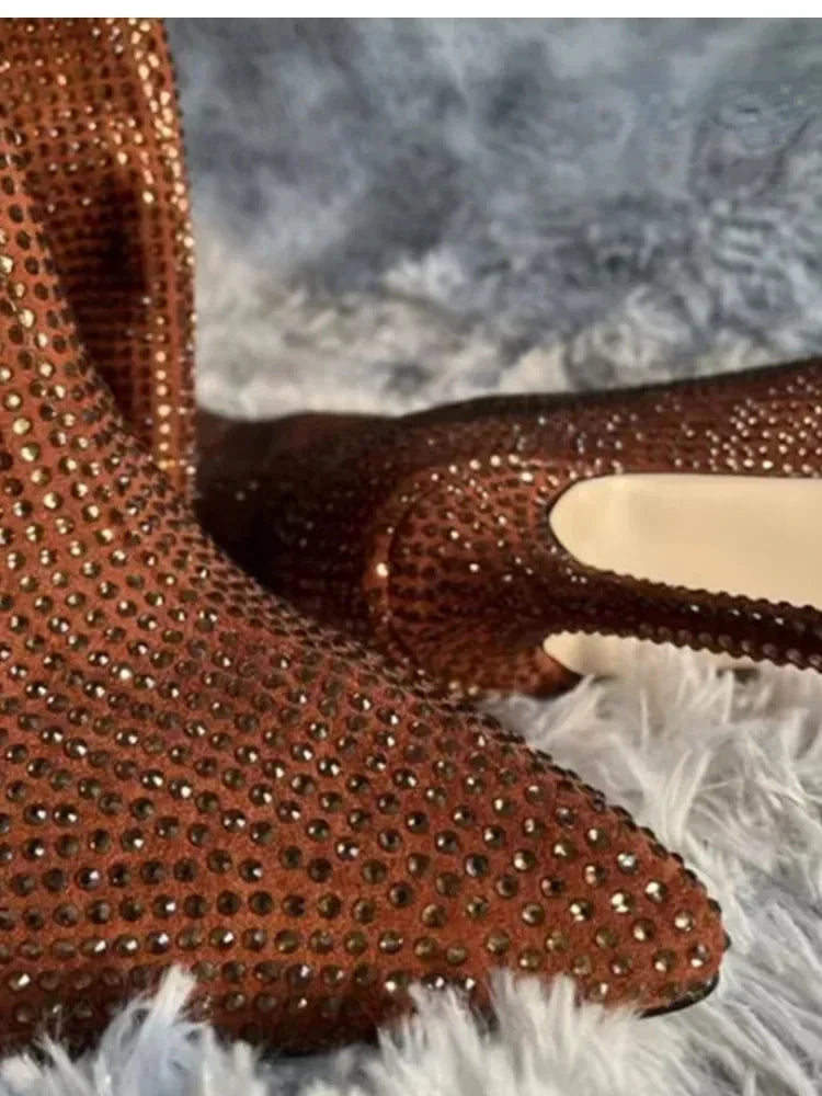 High-heeled pointed-toe boots with glittery rhinestones - Josie