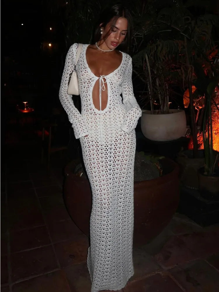 שמלת מקסי קרושה בעיטור קשירה בחזה - Halo