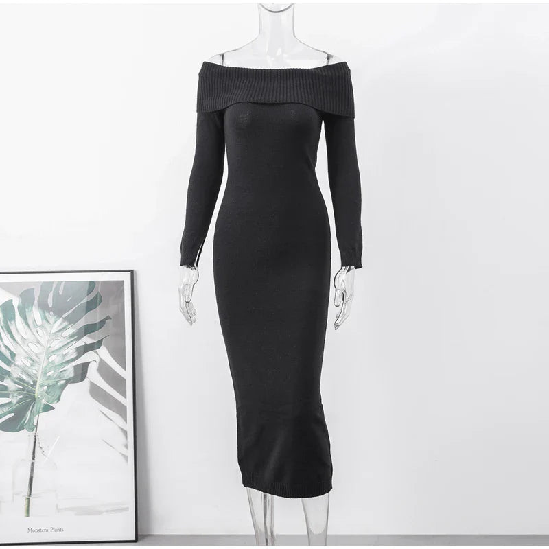 שמלת מידי סרוגה כתפיים חשופות - לירי