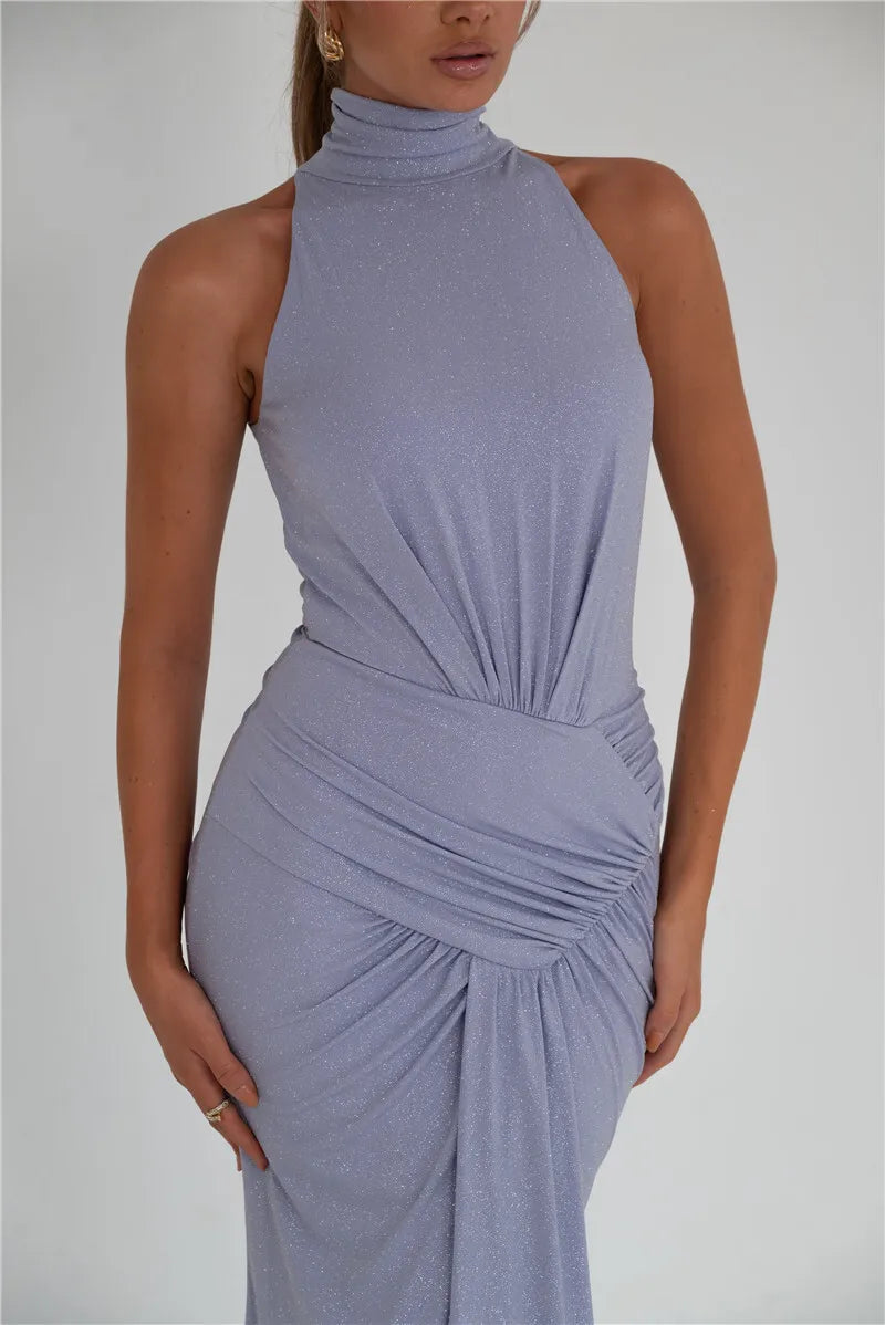 שמלת מקסי נצנצים גולף בעיטור קיפולים - ADELA