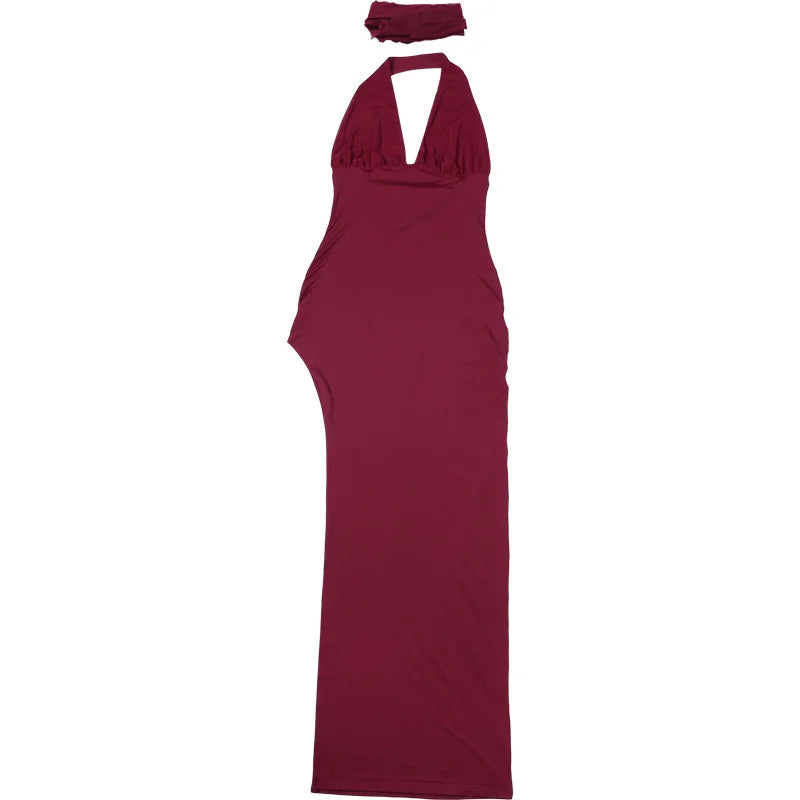 שמלת מקסי בעיצוב שסע בעיטור צעיף תואם - טלאור