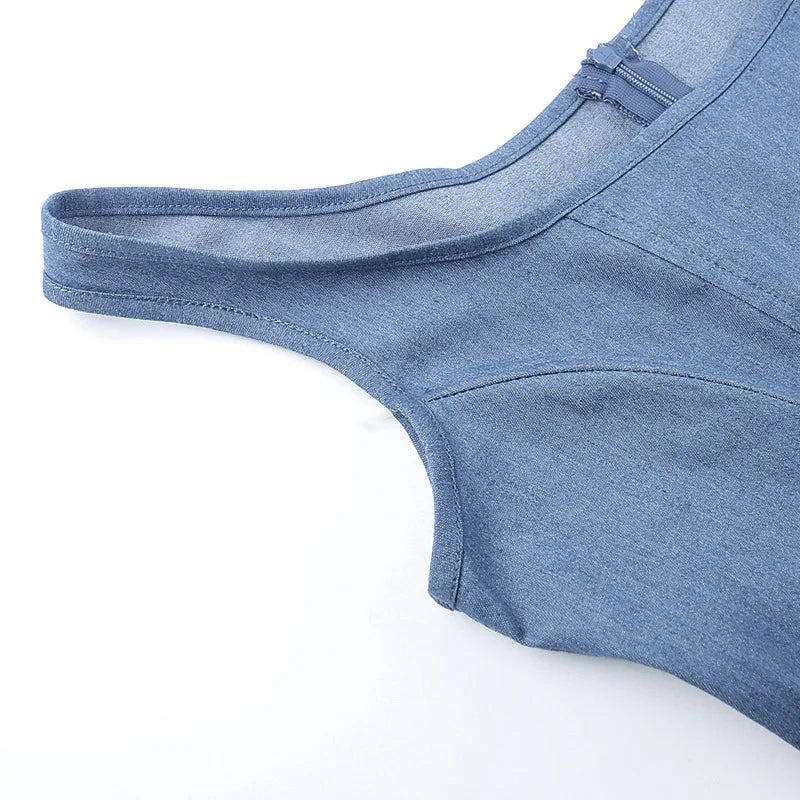 שמלת מיני ג'ינס בעיצוב מחוך בעיטור פרח - פריאל