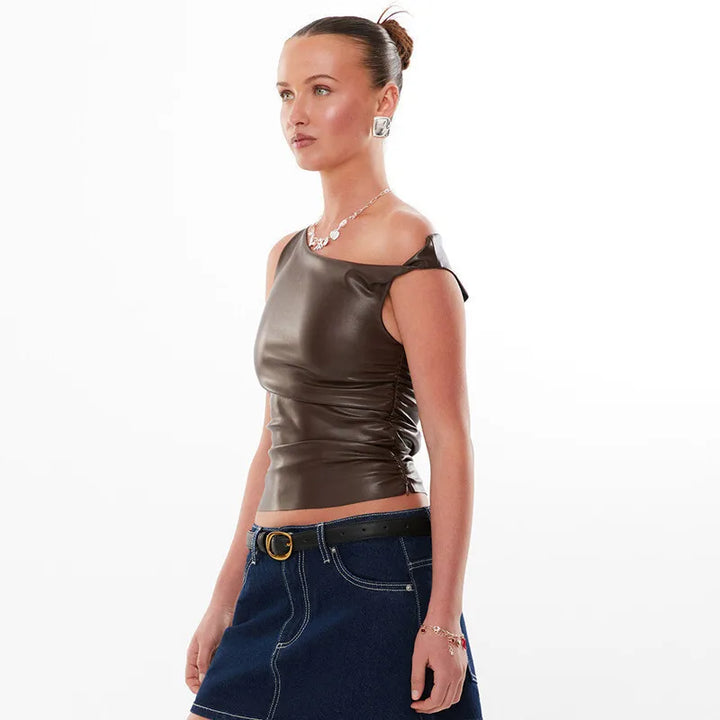 Faux leather top with asymmetrical design - Kami