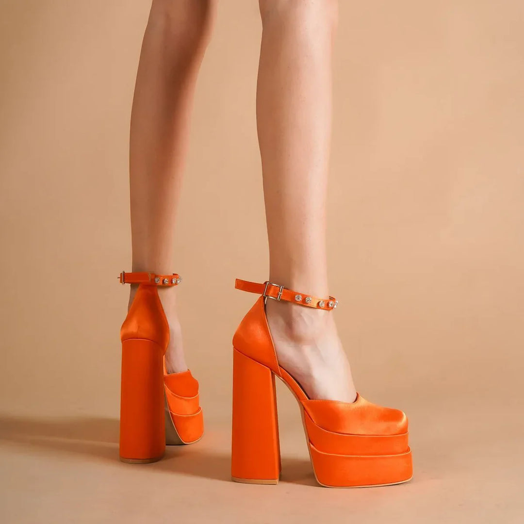 Platform doll shoes in silk satin fabric decorated with diamonds - Melis