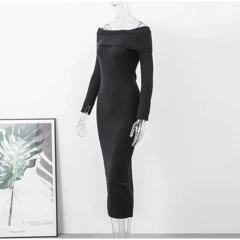 שמלת מידי סרוגה כתפיים חשופות - לירי