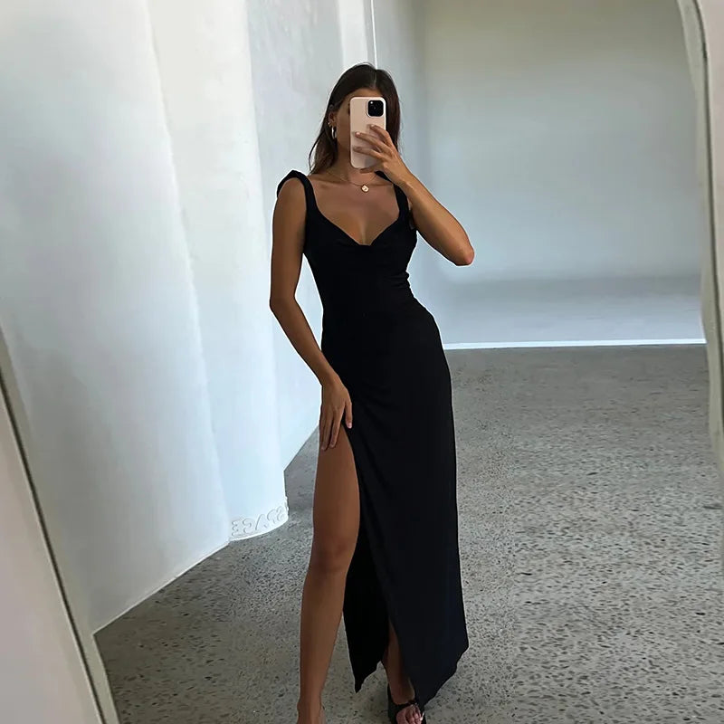 שמלת מקסי שסע עמוק גב פתוח - אנהלי