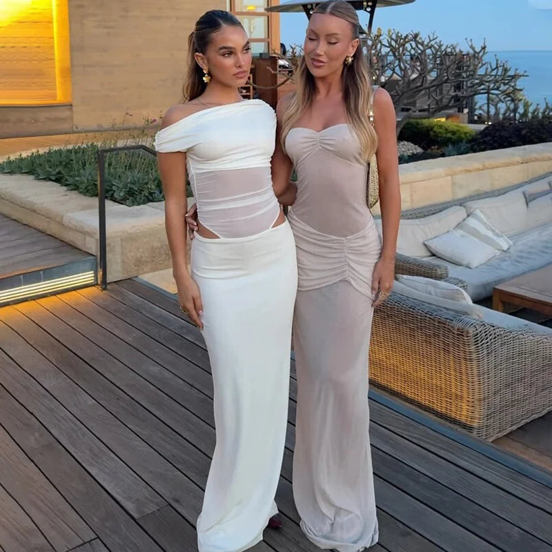 שמלת מקסי בעיצוב רשת ופתחים כתפיים חשופות - הלסיה