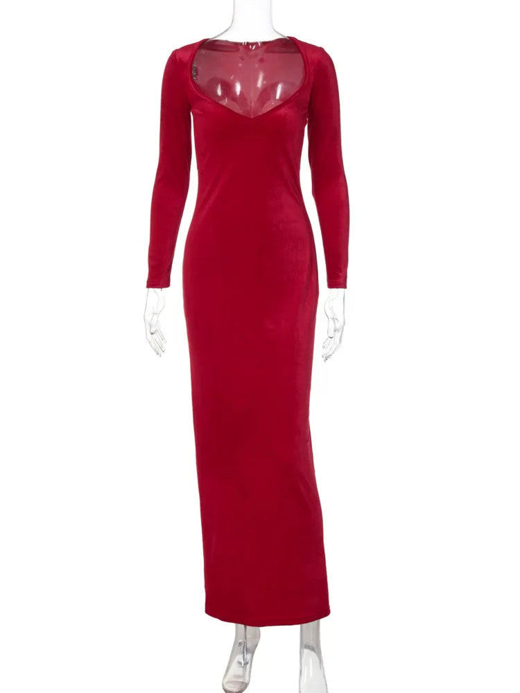 שמלת מקסי קטיפה צמודה - AMOR