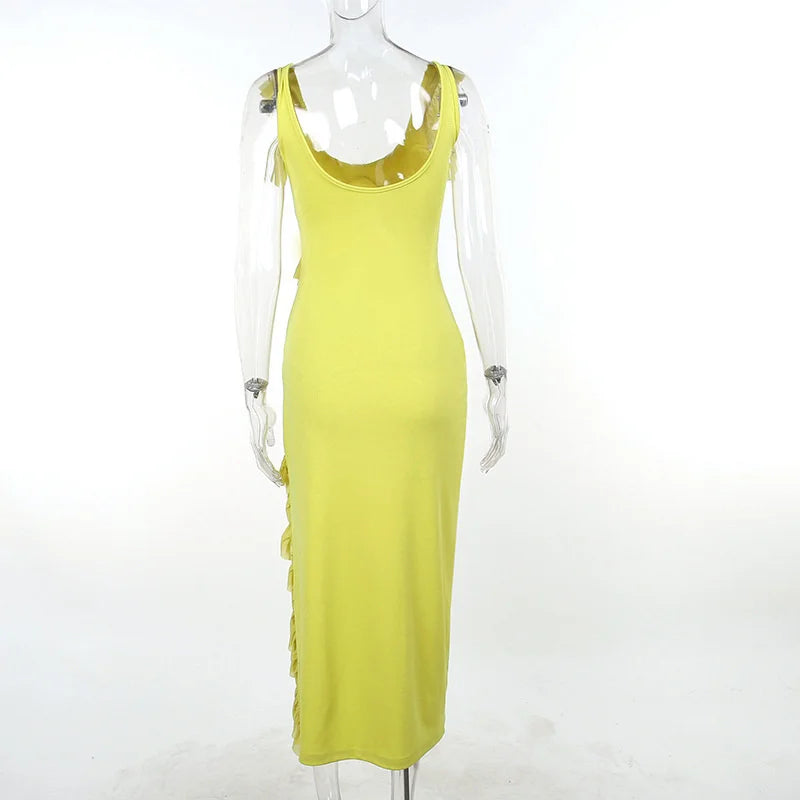 שמלת מקסי בעיטור מלמלה בעיצוב שסע - יהליה