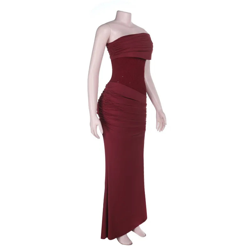 One-shoulder maxi dress with pleats and sequins - USA