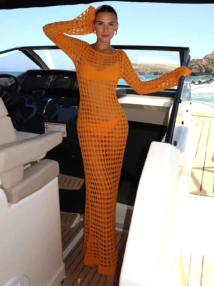 שמלת מקסי חוף רשת  - סול